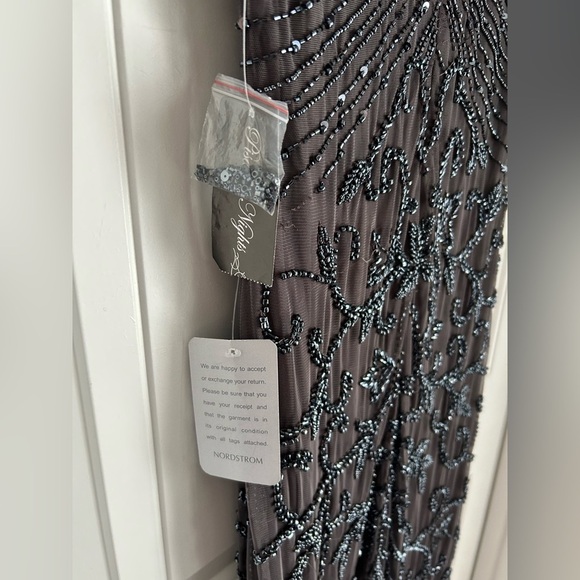 NWT Pisarro Nights 6 Beaded Column Long Gown Dress Slate Gunmetal Gray V Neck - Picture 8 of 12